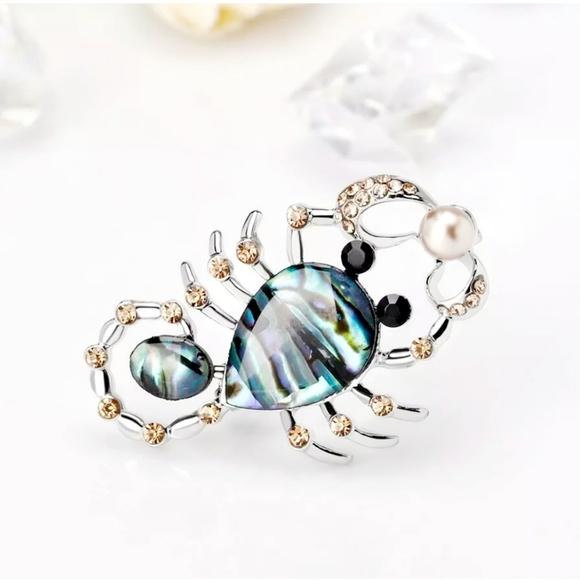 Silver plated abalone inlay champagne crystal pearl scorpion necklace/brooch - Picture 9 of 14